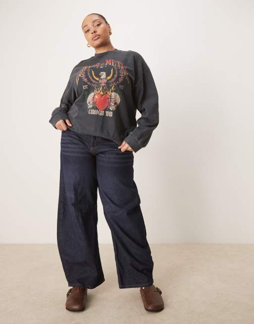 ASOS DESIGN Curve - Sweat oversize à imprimé graphique aigle style rock vintage - Anthracite délavé, 2 de 4