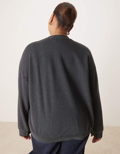 ASOS DESIGN Curve - Sweat oversize à imprimé graphique aigle style rock vintage - Anthracite délavé, 4 de 4