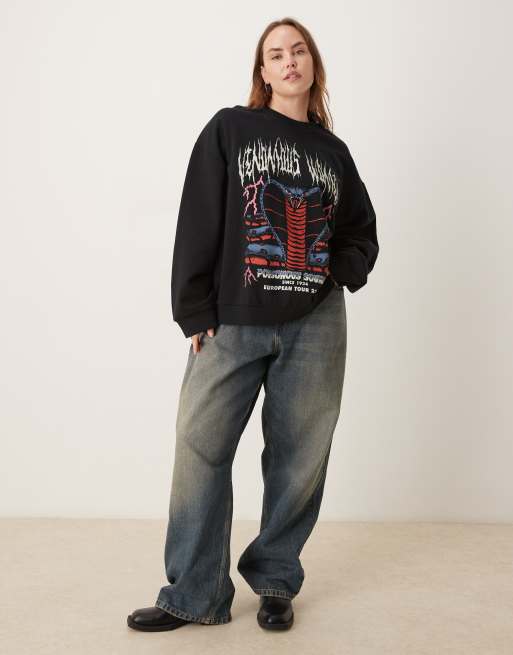 ASOS DESIGN Curve - Sweat oversize avec imprimé serpent style rock - Noir, 2 de 4