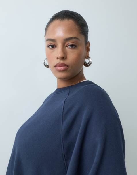 ASOS DESIGN Curve sweat regular raglan à envers brossé bleu marine - view 1
