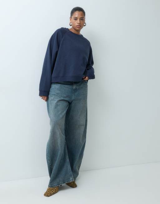 ASOS DESIGN Curve sweat regular raglan à envers brossé bleu marine, 3 de 5