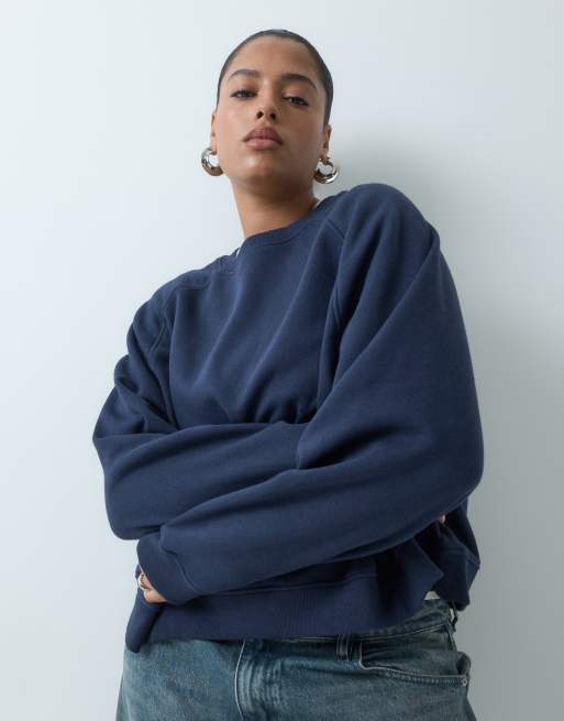 ASOS DESIGN Curve sweat regular raglan à envers brossé bleu marine, 4 de 5