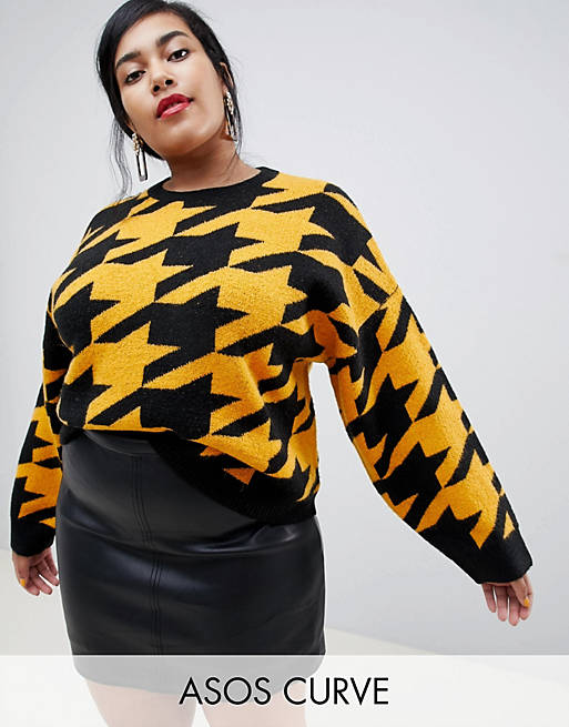 ASOS DESIGN Curve sweater in houndstooth pattern