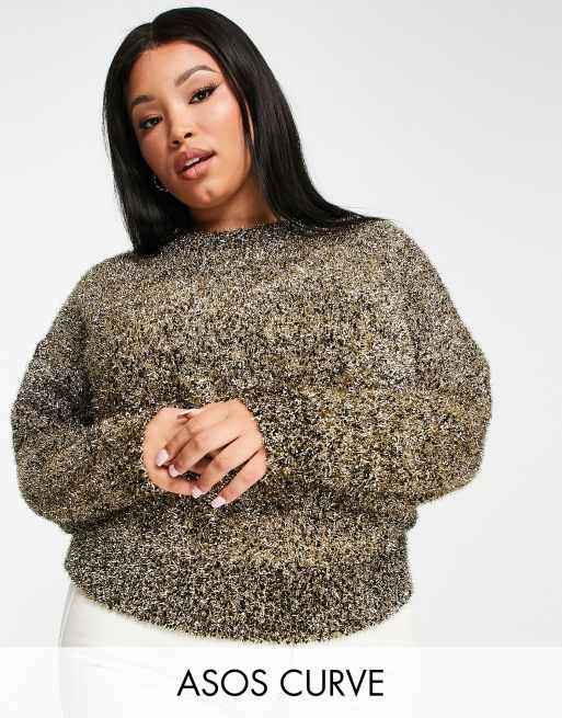 ASOS DESIGN Curve sweater in tinsel yarn in black