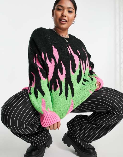 ASOS DESIGN Curve sweater with flame pattern