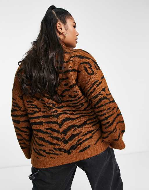 ASOS DESIGN Curve sweater with high neck in tiger print ASOS