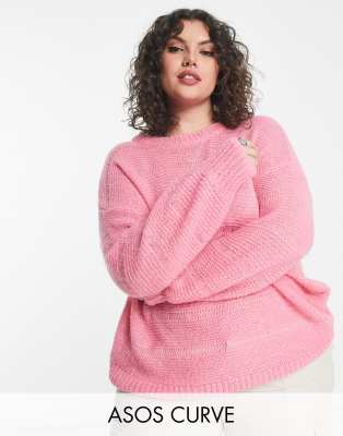 ASOS DESIGN Curve sweater with loose textured stitch in pink