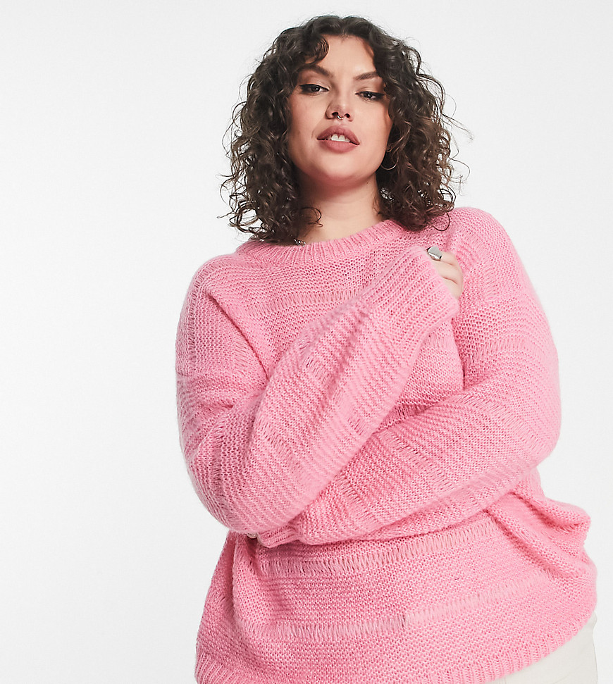 ASOS DESIGN Curve sweater with loose textured stitch in pink