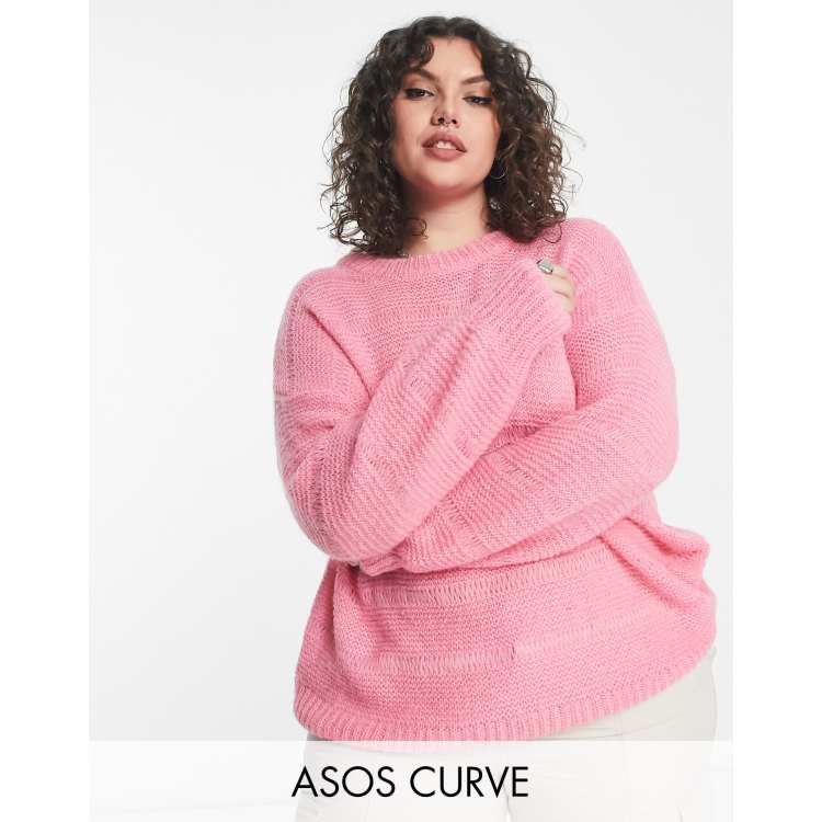 ASOS DESIGN oversized sweater with loose textured stitch in pink