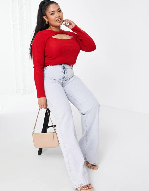 ASOS DESIGN Curve sweater with twist neck detail in red, 3 of 4