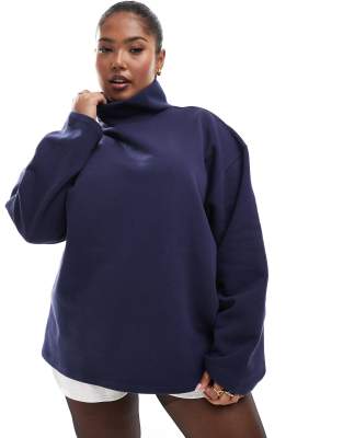 ASOS DESIGN Curve - Sweatshirt in Marineblau mit Stehkragen