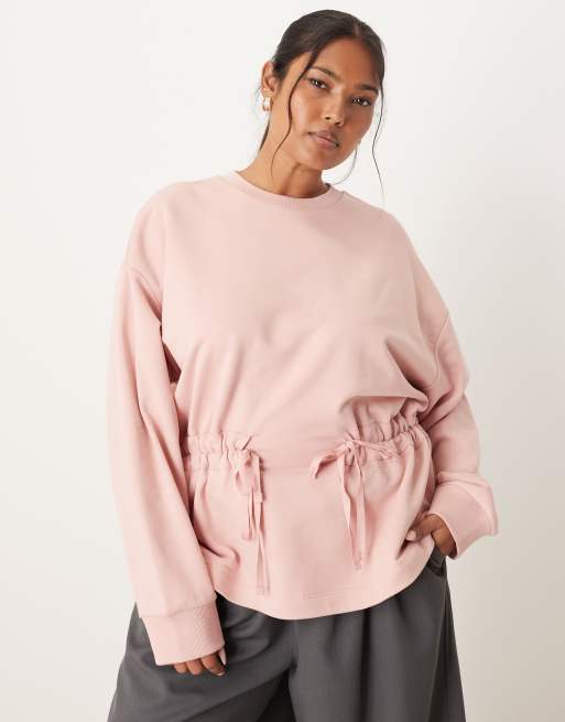 ASOS DESIGN Curve - Sweatshirt met gerimpeld strikdetail in roze, 2 van 4
