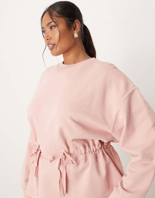ASOS DESIGN Curve - Sweatshirt met gerimpeld strikdetail in roze, 3 van 4