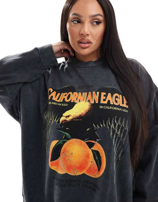ASOS DESIGN Curve - Sweatshirt met grafische 'Californian Eagle'-print in antracietgrijs met wassing