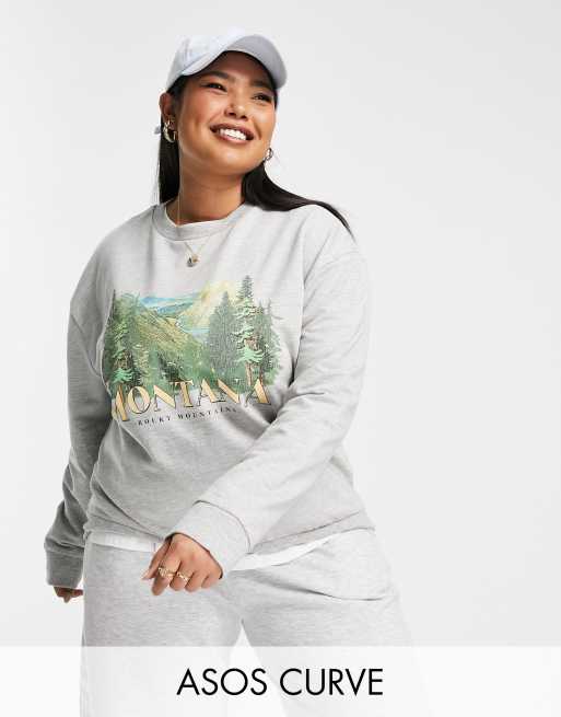 ASOS DESIGN Curve - Sweatshirt met grafische landschapsprint in gemêleerd grijs 