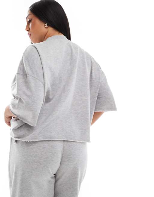 ASOS DESIGN Curve - Sweatshirt met korte mouwen en onafgewerkte zoom in gemêleerd grijs, 4 van 4