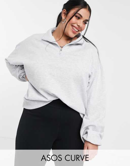 ASOS DESIGN Curve - Sweatshirt met korte rits in gemêleerd grijs