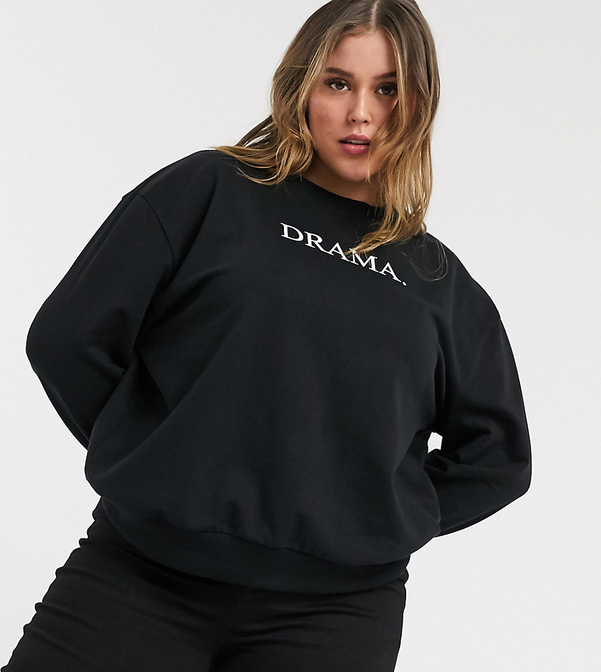 Asos Curve - Asos design curve - sweatshirt met tekst 'drama'-zwart