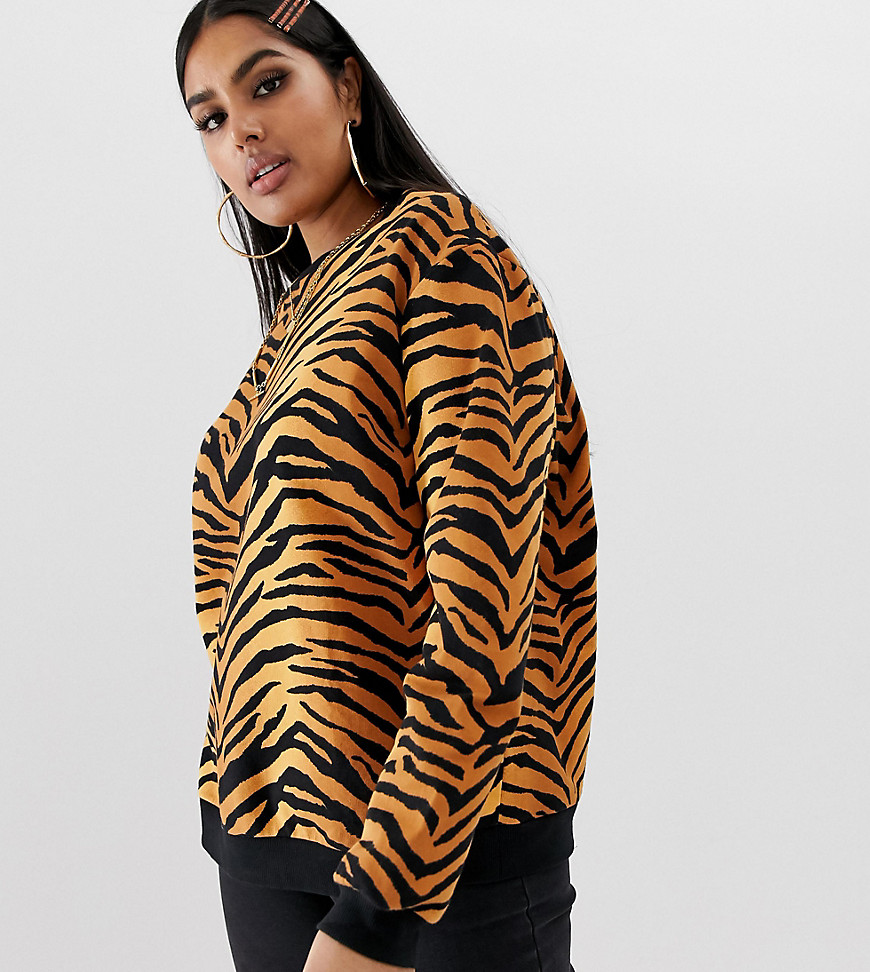 ASOS DESIGN Curve - Sweatshirt met tijgerprint-Multi