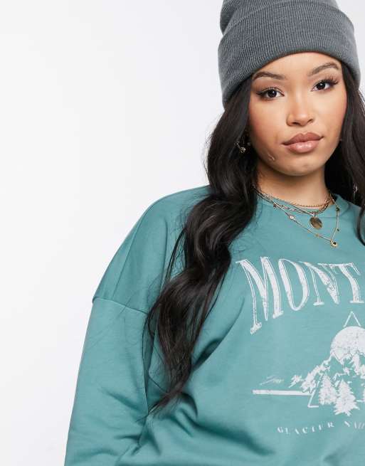 ASOS Design Curve - Sweatshirt met vintage Montana-print in groen met wassing, 3 van 4