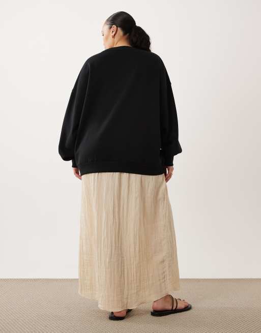 ASOS DESIGN Curve sweatshirt with hybrid textured midi dress underlay in mono, 4 of 4