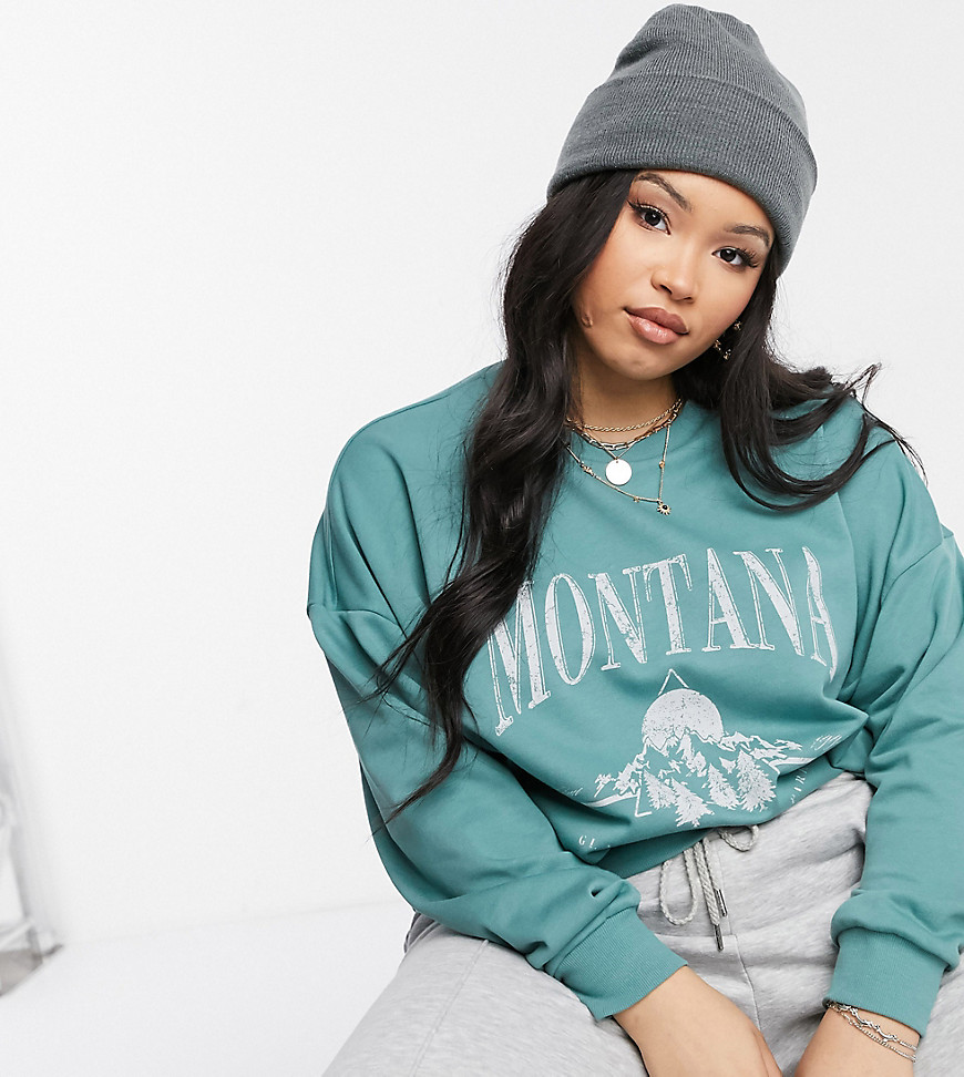 ASOS DESIGN Curve sweatshirt with vintage montana print in washed green
