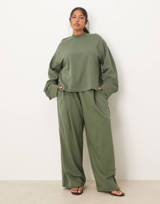 Asos Curve Asos Design Curve Sweatshirt With Waffle Panel Detail In Green