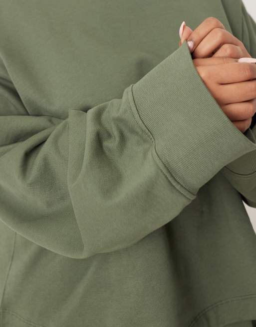 ASOS DESIGN Curve sweatshirt with waffle panel detail in khaki - part of a set, 3 of 4