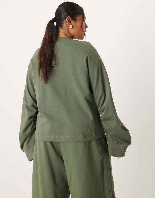 ASOS DESIGN Curve sweatshirt with waffle panel detail in khaki - part of a set, 4 of 4