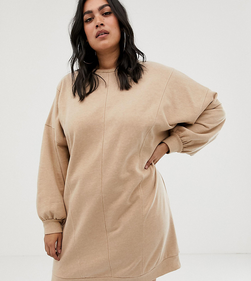 ASOS DESIGN – Curve – Sweatshirtklänning med synliga sömmar-Beige