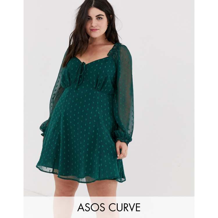 Asos design sweetheart babydoll mini top swing dress in dobby spot