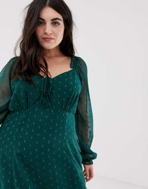 ASOS DESIGN Curve sweetheart babydoll mini swing dress in dobby spot