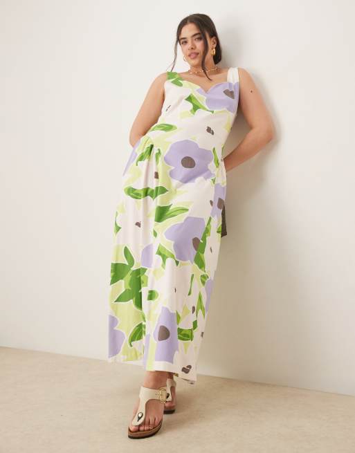 ASOS DESIGN Curve sweetheart godet midi dress in floral print
