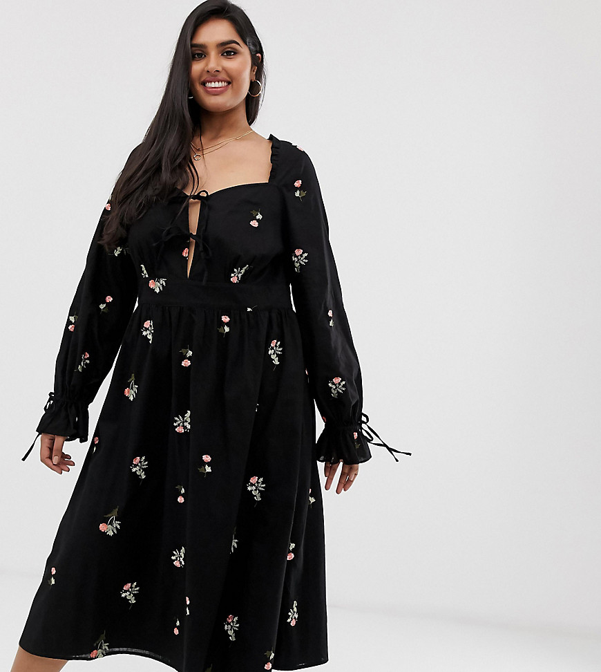 Asos Curve - Asos design curve sweetheart midi dress with all over embroidery-multi