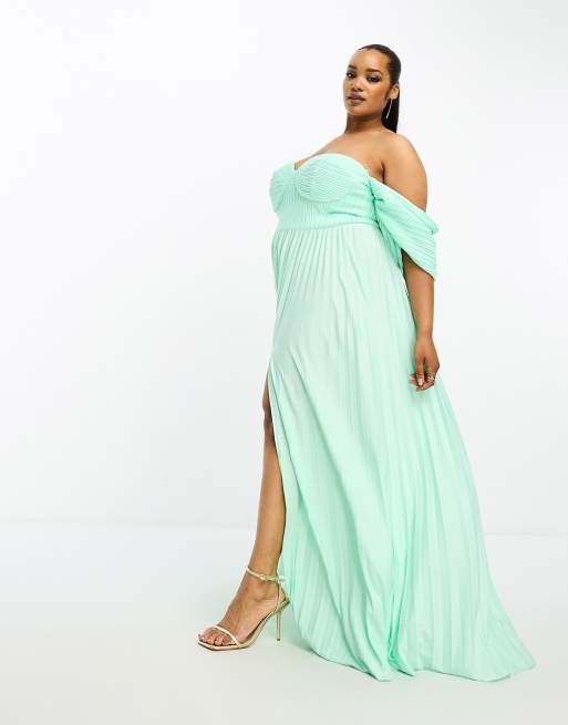 Bridesmaid exclusive high neck pleated maxi clearance dress in sage