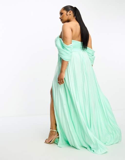 leninismen Dæmon Tegne forsikring ASOS DESIGN Curve sweetheart neck off shoulder pleated maxi dress in sage  green | ASOS