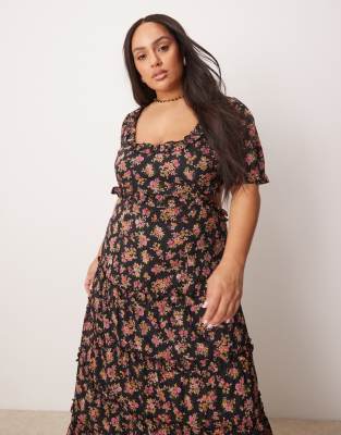 Asos Curve Asos Design Curve Sweetheart Neckline Midi Dress With Cut Out In Multi