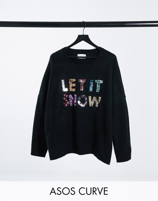 ASOS DESIGN Curve – Świąteczny sweter z cekinowym napisem „Let It Snow”, akcja charytatywna ASOS Foundation