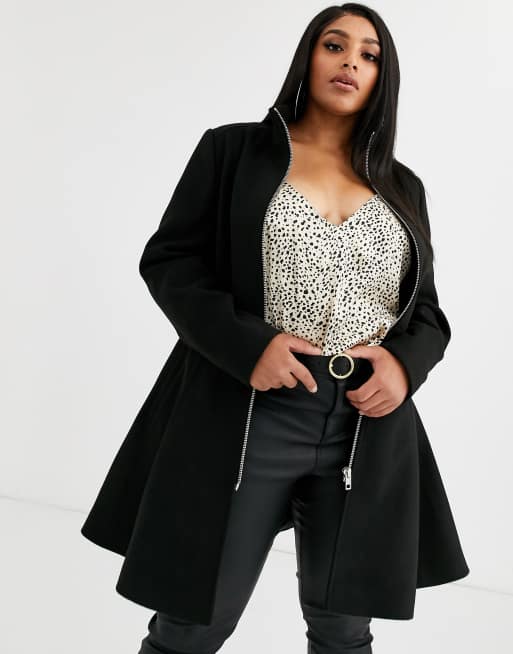 ASOS DESIGN Curve swing coat with zip front detail in black