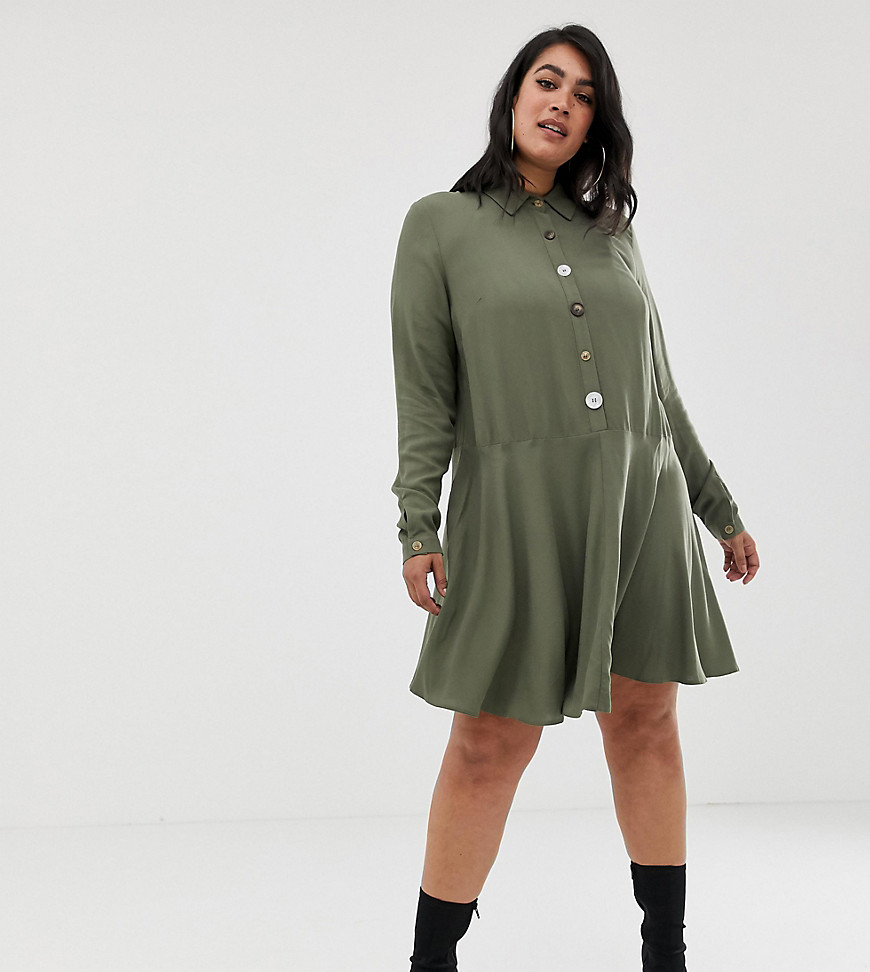 ASOS DESIGN Curve swing mini shirt dress with contrast buttons-Green