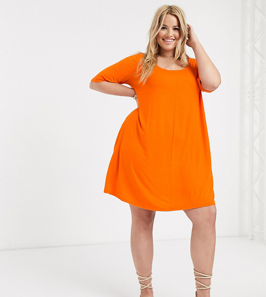 ASOS DESIGN Curve swing t-shirt dress with concealed pockets in orange