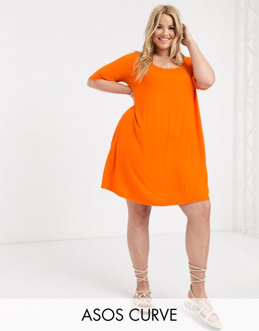 ASOS DESIGN Curve swing t-shirt dress with concealed pockets in orange