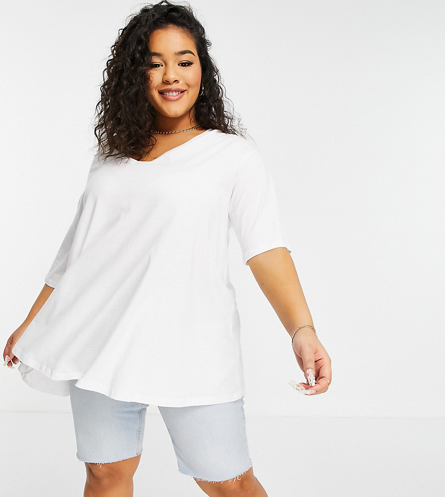 ASOS DESIGN Curve swing t-shirt with v-neck in white