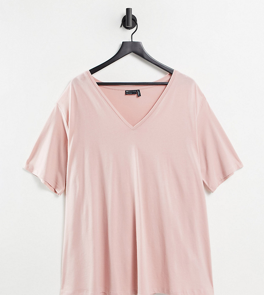 ASOS DESIGN Curve swing v neck t-shirt in blush-Pink
