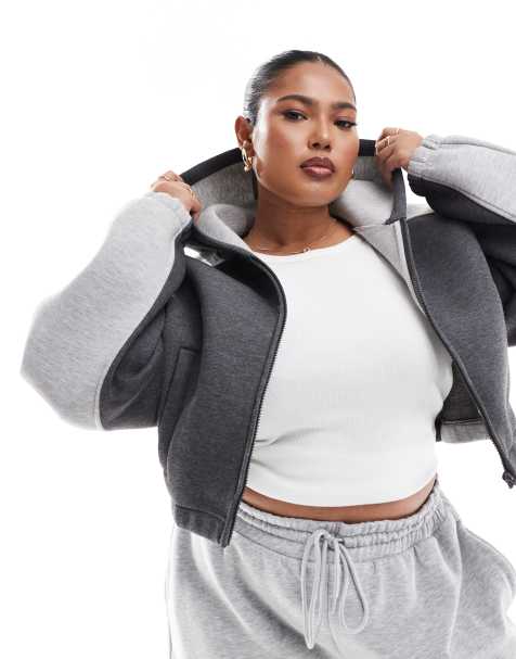 ASOS DESIGN Curve – Szara krótka patchworkowa bluza z kapturem - view 1