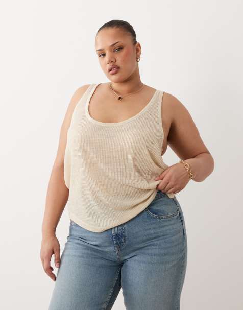 ASOS DESIGN Curve textured racer vest in stone