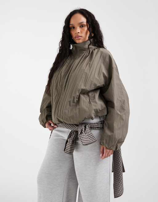 ASOS DESIGN Curve – Szarobrązowa kurtka dresowa oversize z bufiastym dołem, 2 z 4