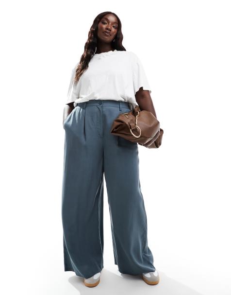 ASOS DESIGN Curve – Szaroniebieskie luźne spodnie z prostymi nogawkami - view 1