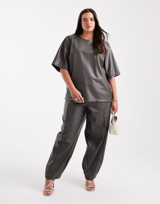 ASOS DESIGN Curve – Szary top oversize z imitacji skóry, część zestawu, 3 z 4