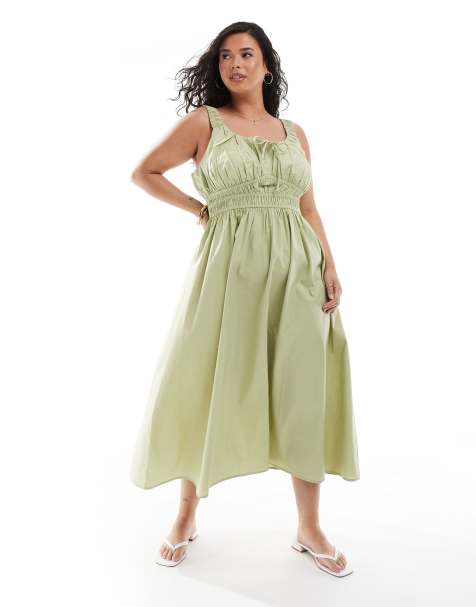 ASOS DESIGN Curve – Szałwiowa sukienka midi na szerokich ramiączkach z ozdobną talią - view 1